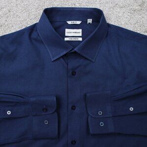 Lucky Brand Shirt Men XL (17/17.5, 34/35) Blue Slim Fit 4 Way Stretch L/S Button
